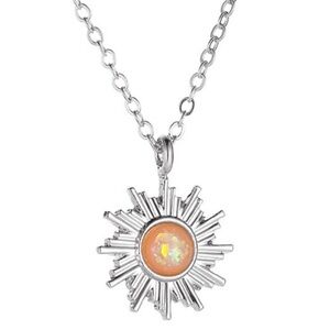 925 Sterling Silver Sunburst Pendant Necklace with Orange Opal
